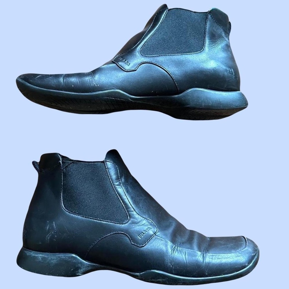 Vintage Y2K Prada Sport Line Black Chelsea Boots in Nero with Square Toe.
